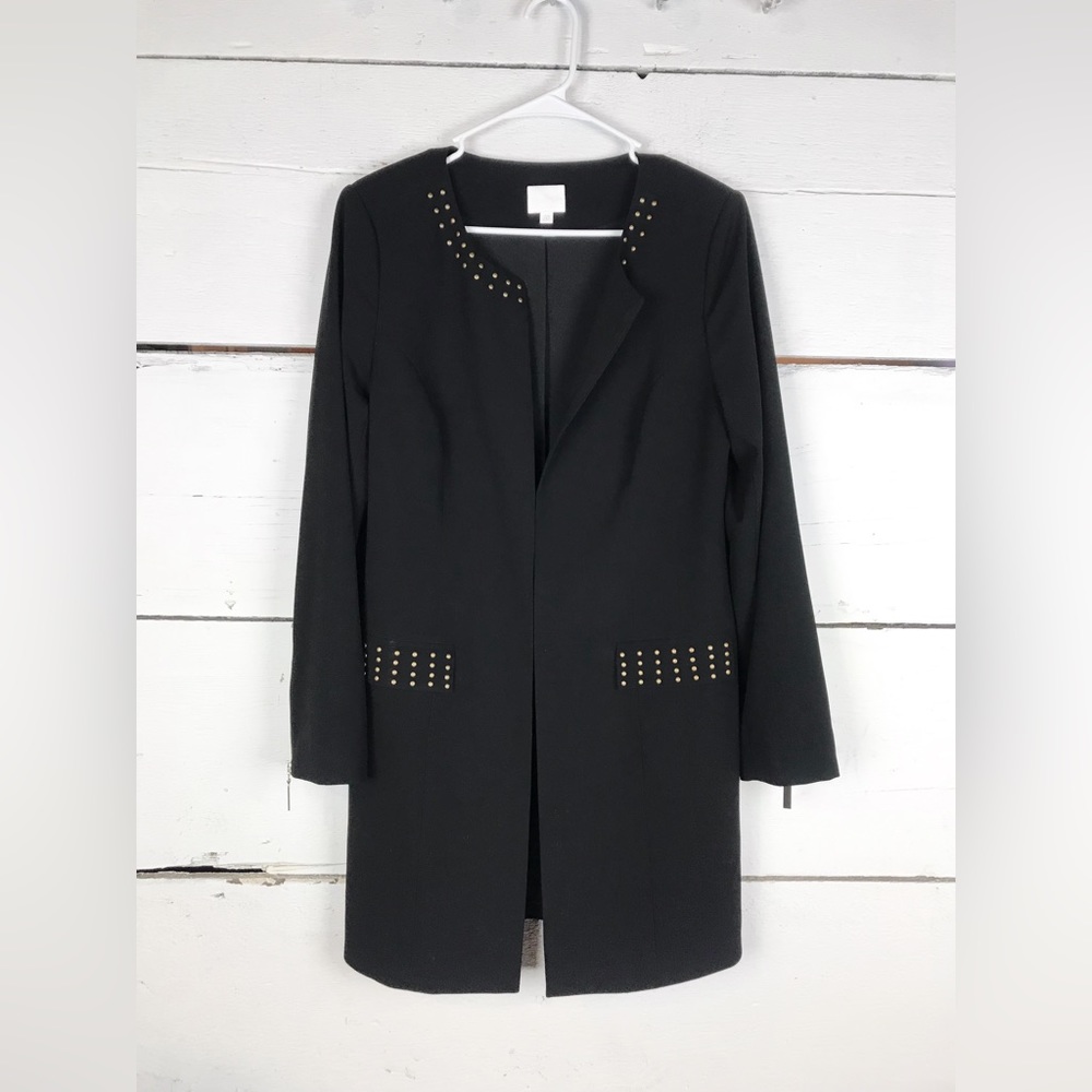Sleek Long Black Studded Blazer - Picture 2 of 5